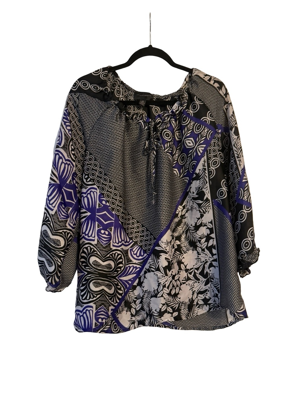 Investments Black and Purple Mixed-Print Peasant Tunic